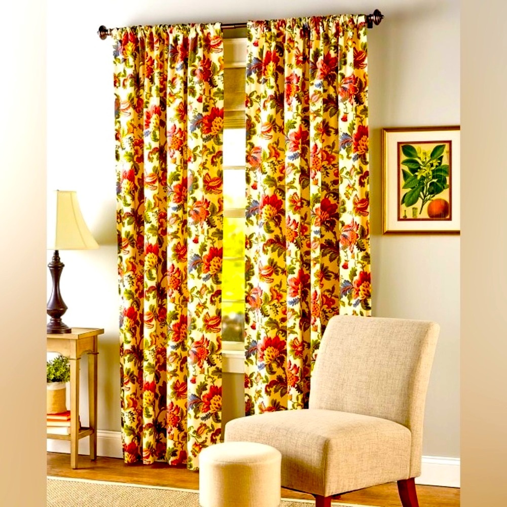 Hearthwood Jacobean Floral Lined Rod Pocket Curtains 100 x 84” Jewel Tone